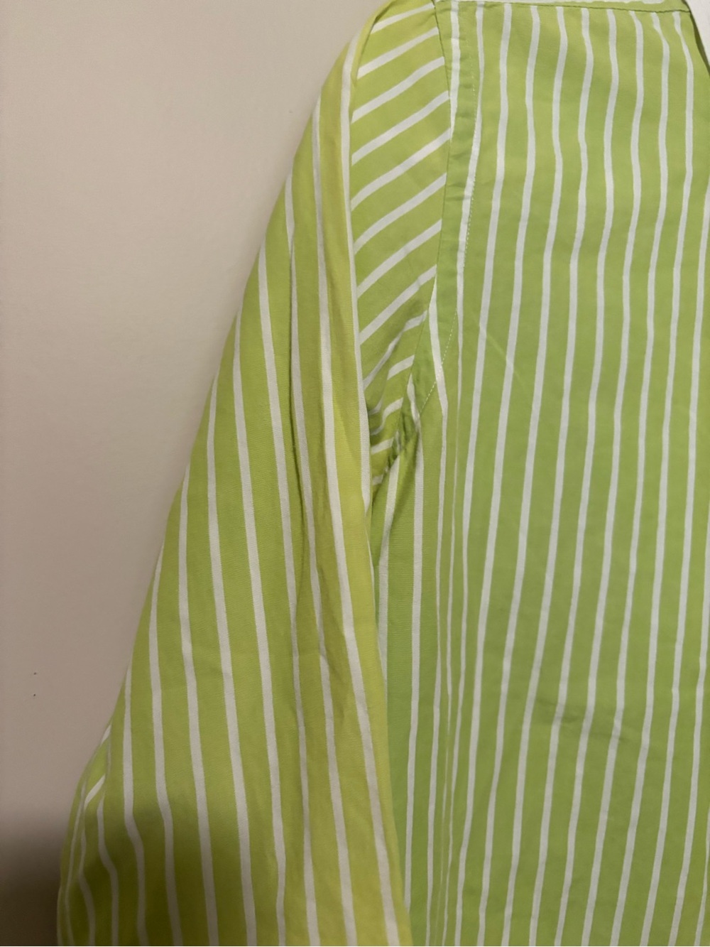 Ralph Lauren Lime Green Stripe Button-Up Shirt with White Collar - Picture 4 of 4